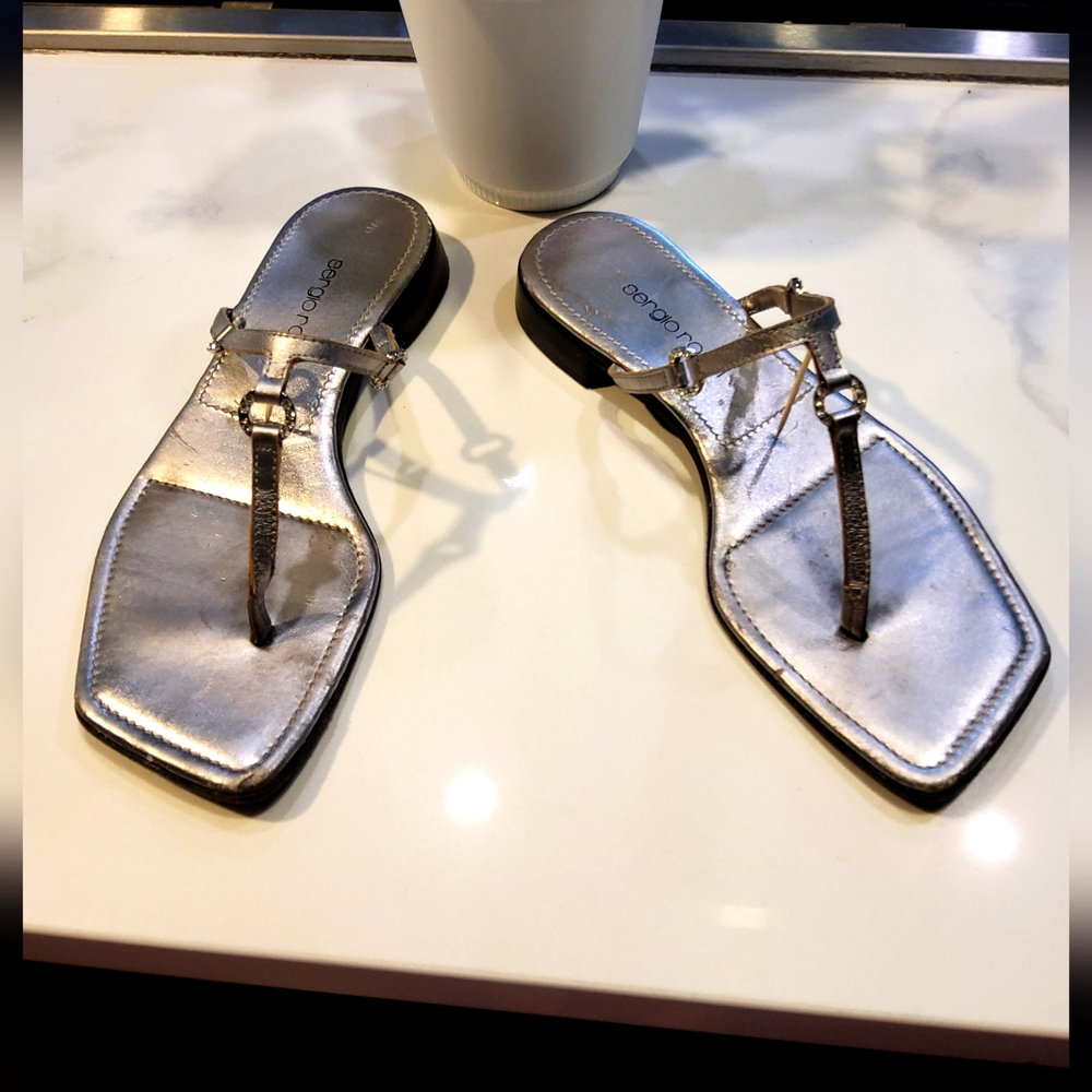 Sergio Rossi woman's silver, leather, rhinestones sandals size,36 made in Italy